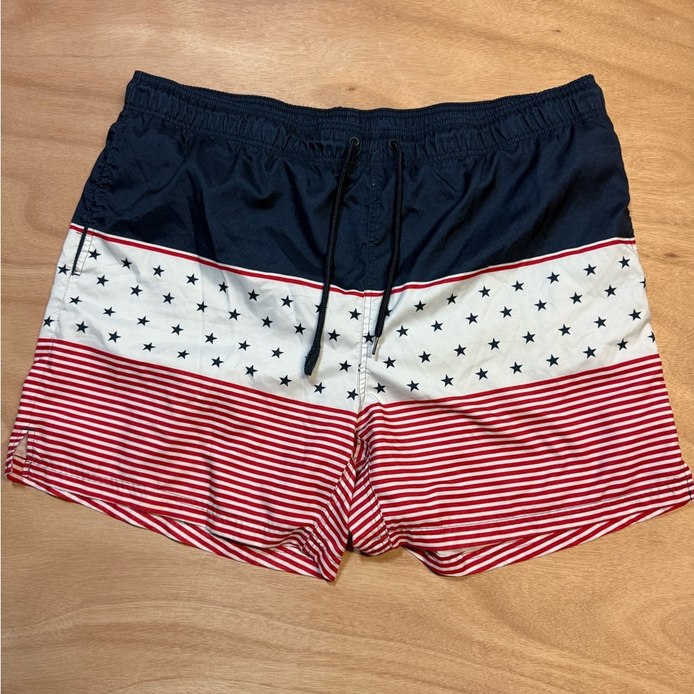 George Blue and White Athletic Shorts with Striped Design
